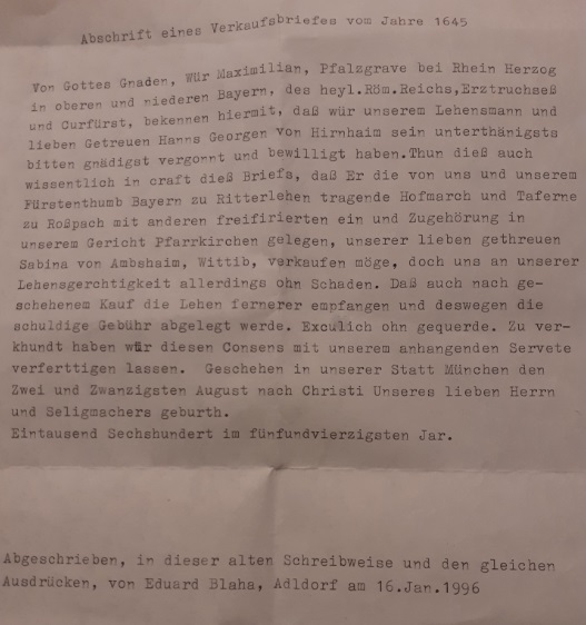 Übersetzung der Kaufurkunde in Original-Worten Übersetzung der Kaufurkunde in Original-Worten