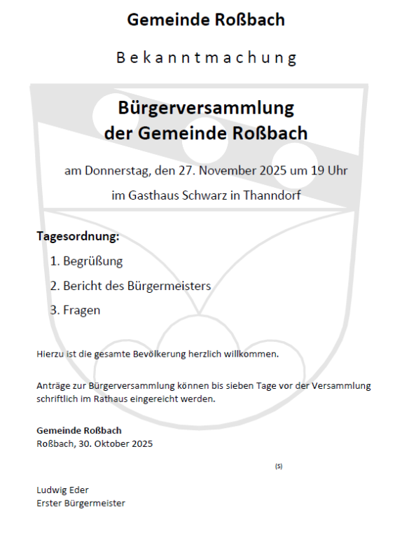 Bekanntmachung Bürgerversammlung 2025